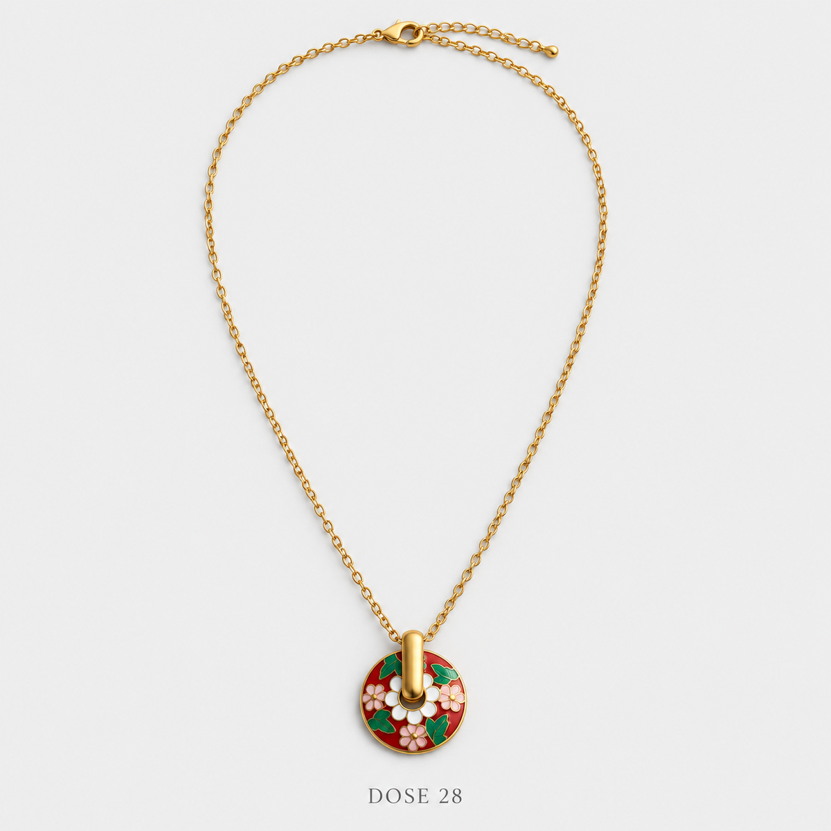 عقد الميدالية الحمراء بنقشة الزهور Red Floral Pendant Necklace