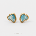 Aqua Marbled Heart Stud Earrings تراجي القلوب الزرقاء المتموّجة