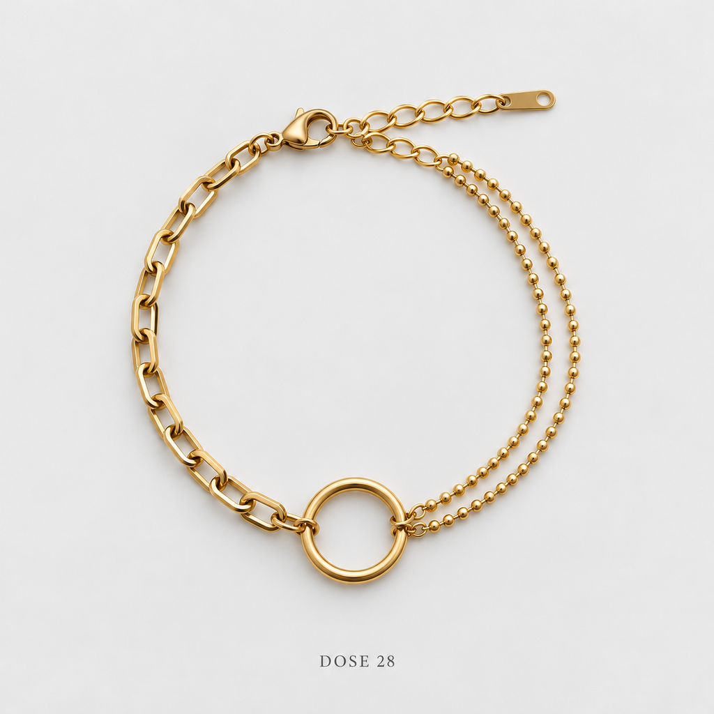 Mixed-Chain Circle Necklace Bracelet Set طقم الدائرة بالسلاسل المزدوجة