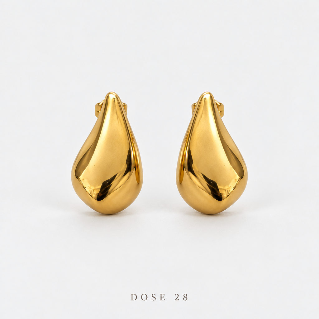 تراجي القطرة اللامعة Polished Gold-Tone Teardrop Studs