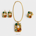 عقد الأحجار الملوّنة بلمسة لؤلؤية Multicolor Statement Pendant Necklace