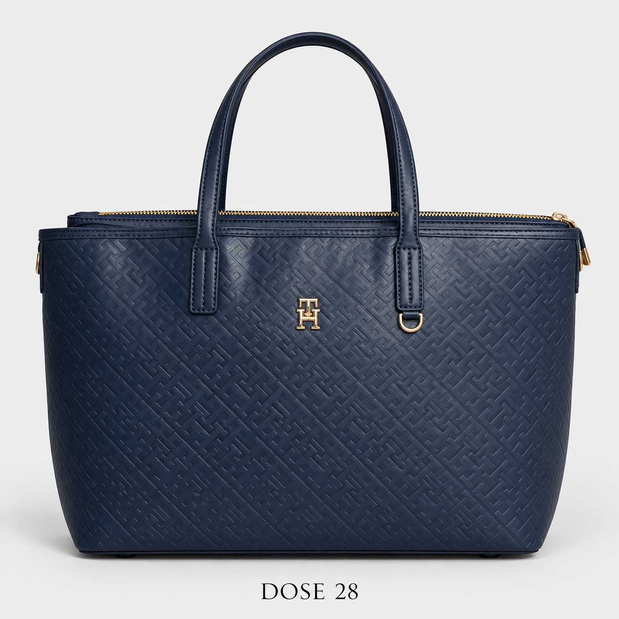 جنطة توت تومي هيلفيغر كحلية بنقشة TH البارزة Tommy Hilfiger Navy Embossed TH Monogram Tote