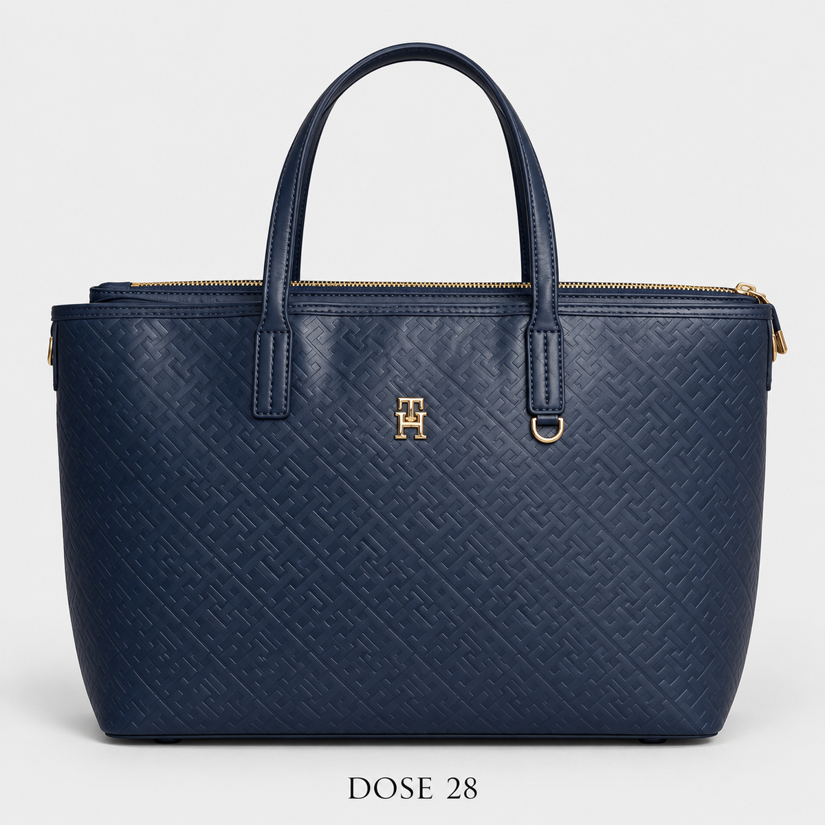 جنطة توت تومي هيلفيغر كحلية بنقشة TH البارزة Tommy Hilfiger Navy Embossed TH Monogram Tote