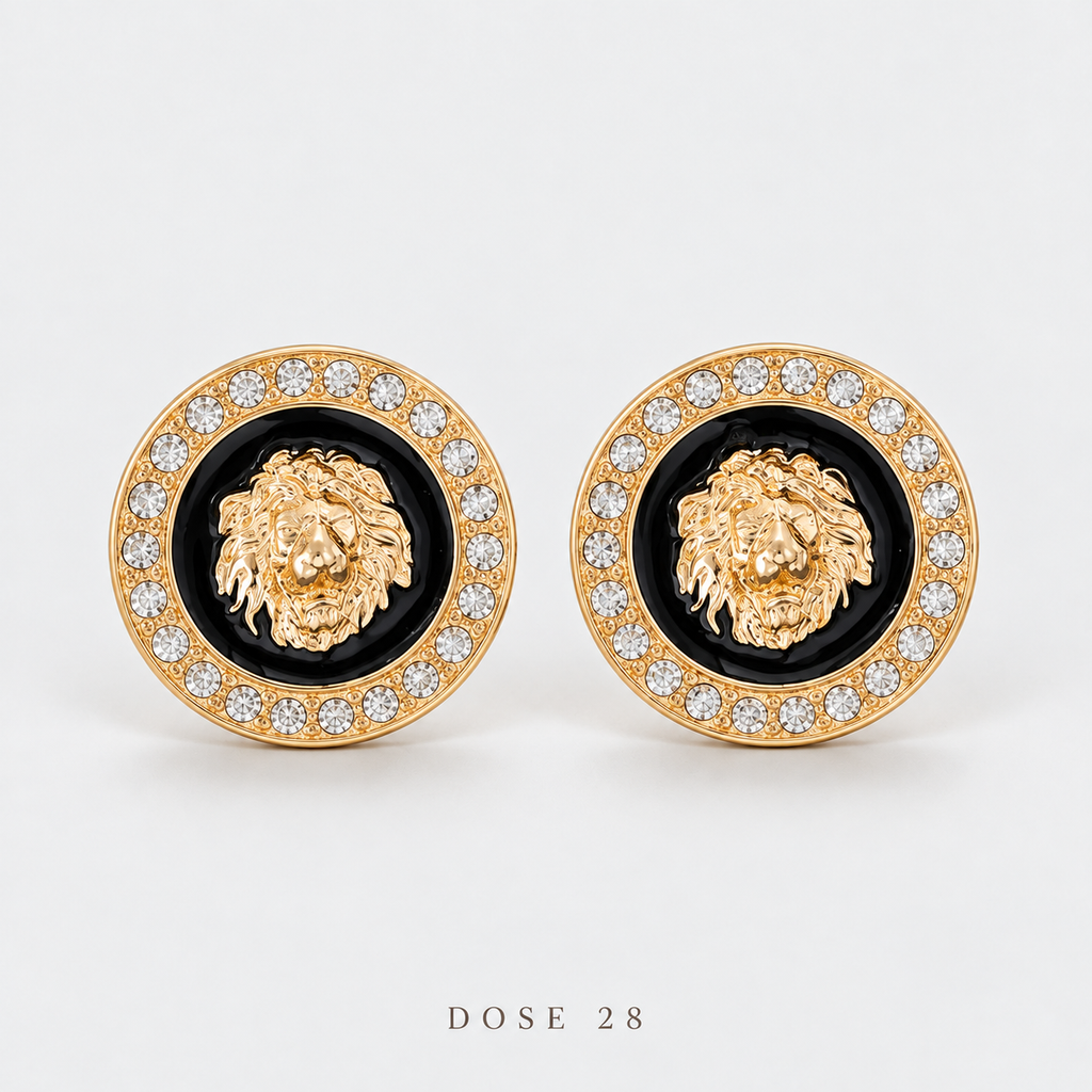Black Lion Halo Stud Earrings  تراجي الأسد الأسود  XXXXXX