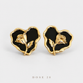 Black Heart Gold-Tone Rose Earrings تراجي القلب الأسود والوردة الذهبية