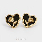 Black Heart Gold-Tone Rose Earrings تراجي القلب الأسود والوردة الذهبية