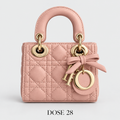 جنطة ليدي ديور وردية بفيونكة وتعليقات ذهبية Lady Dior Pink Cannage Bag with Bow & Letter Charms