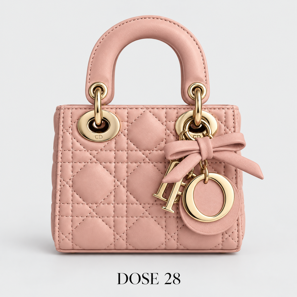 جنطة ليدي ديور وردية بفيونكة وتعليقات ذهبية Lady Dior Pink Cannage Bag with Bow & Letter Charms