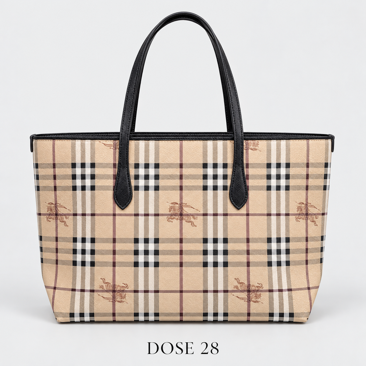 جنطة توت بربري بيج بنقشة المربعات والفارس Burberry Beige Check & Equestrian Print Tote