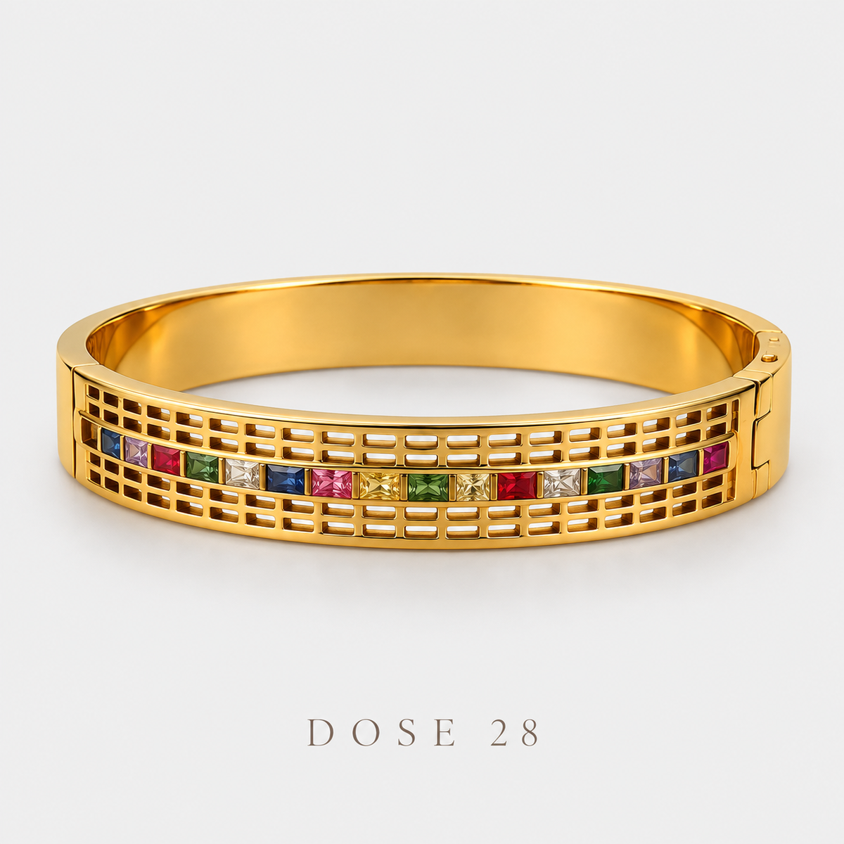 Rainbow Lattice Gold-Tone Bangle أسوارة الشبك بالفصوص الملوّنة