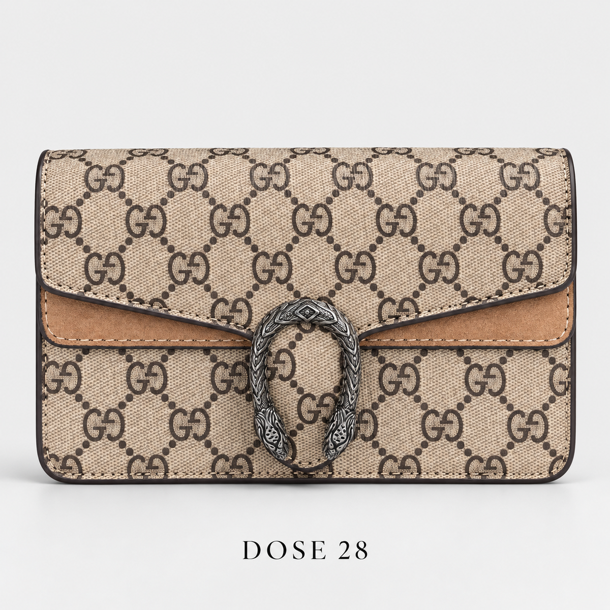جنطة غوتشي ديونيسوس بنقشة GG وتفاصيل بنية Gucci Dionysus GG Monogram Bag with Tan Trim