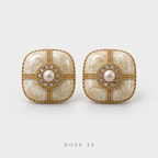 تراجي المربعات الكريمية المرصّعة  Cream Embellished Square Earrings