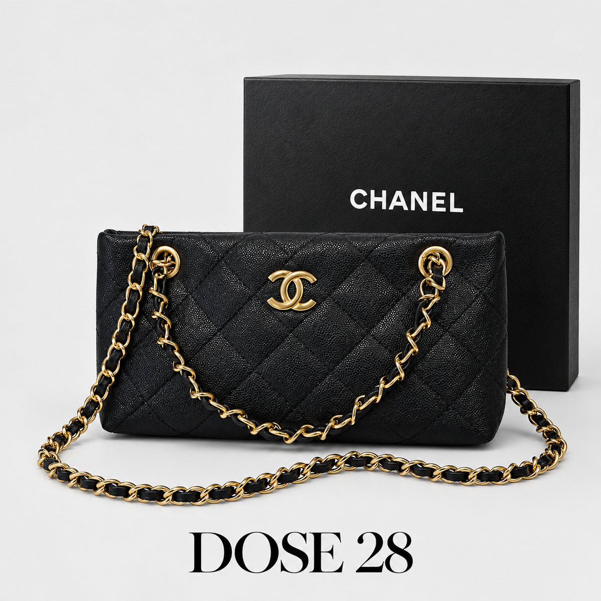 جنطة شانيل سوداء مبطّنة بسلسلة ذهبية CHANEL Black Quilted Chain Shoulder Bag