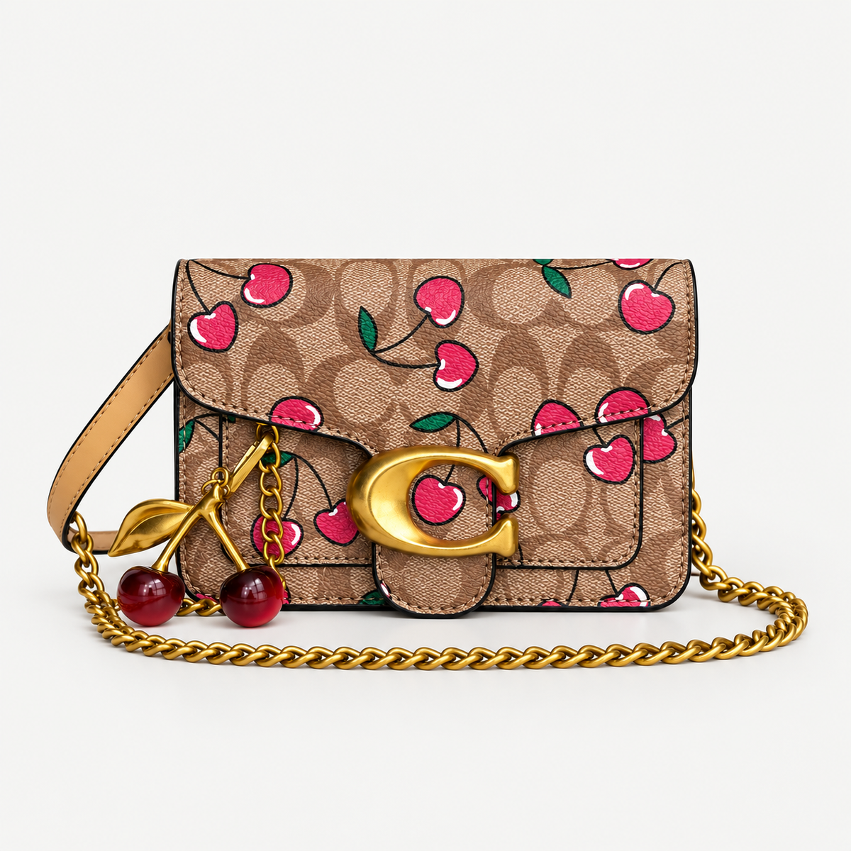 شنطة كوتش تابي ميني – بيج بنقشة الكرز | Coach Tabby Mini Bag – Beige Cherry Print