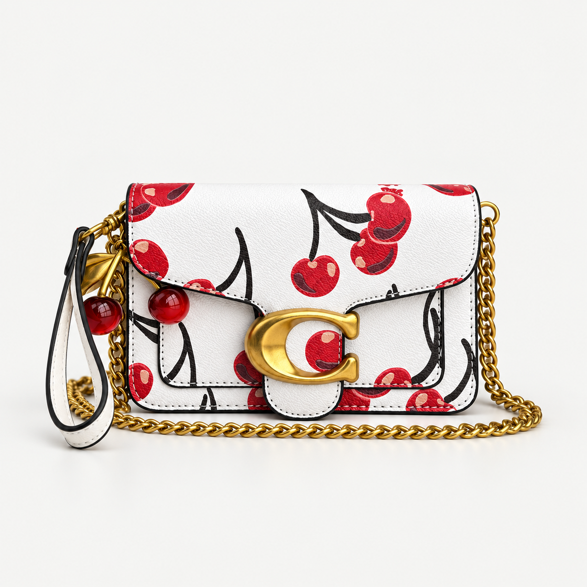 حقيبة كوتش تابي ميني - بيضاء بنقشة الكرز | Coach Tabby Mini Bag – White Cherry Print
