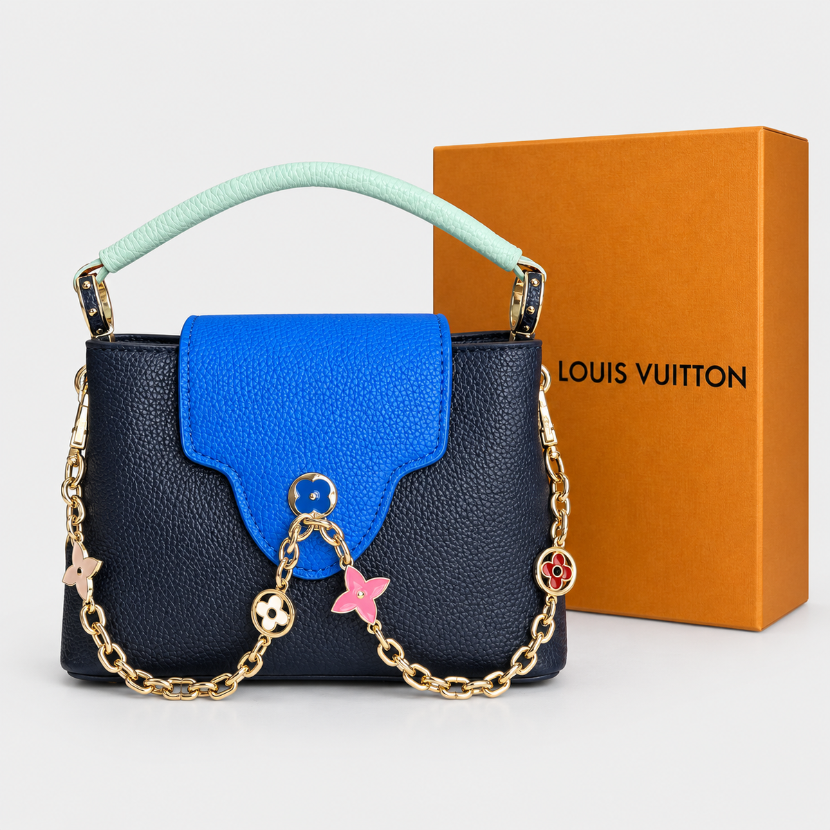جنطة إل ڤي ستايل كابوسين — كحلي وأزرق LV Capucines-Style Bag — Navy & Blue