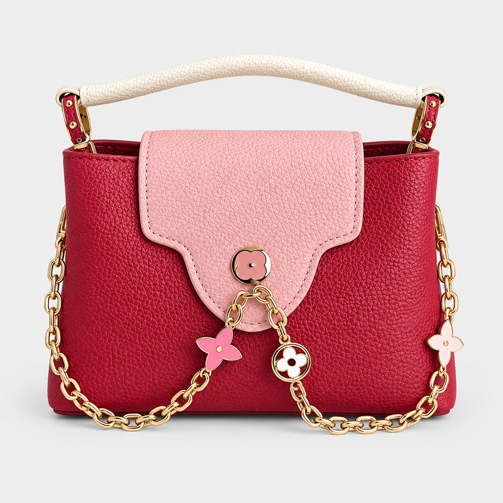 جنطة إل ڤي ستايل كابوسين — عنابي ووردي LV Capucines-Style Bag — Burgundy & Pink