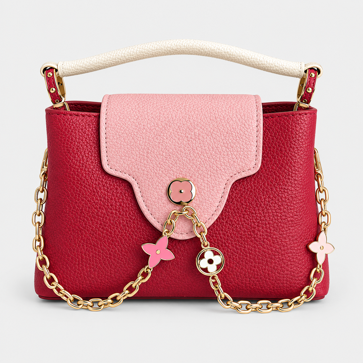 جنطة إل ڤي ستايل كابوسين — عنابي ووردي LV Capucines-Style Bag — Burgundy & Pink