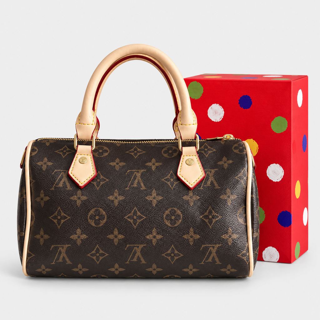 جنطة إل ڤي ستايل سبيدي مونوغرام — بني بمسكات بيج فاتح LV Speedy-Style Monogram Bag — Brown with Light Beige Handles
