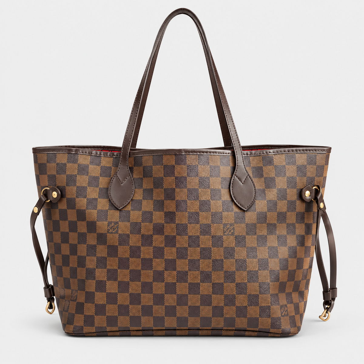 شنطة إل ڤي ستايل نيڤرفول دامييه — بني | LV Neverfull-Style Damier Tote — Brown