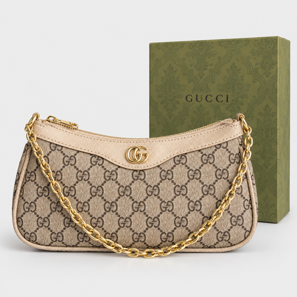 جنطة غوتشي GG ستايل باكيت — بيج وأبيض Gucci GG Bucket-Style Bag — Beige & White