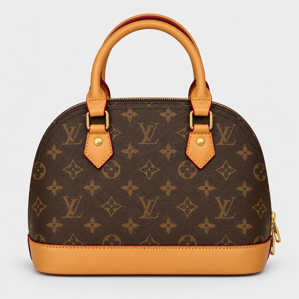 Louis Vuitton Alma Monogram Bag — Brown with Tan Trim   حقيبة لويس مونوغراميتون ألما مونوغرام بنية بتفاصيل عسلية: