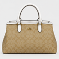 Coach Signature Top-Handle Bag — Beige and White حقيبة كوتش سيغنتشر بمقبضين علويين بالبيج والأبيض