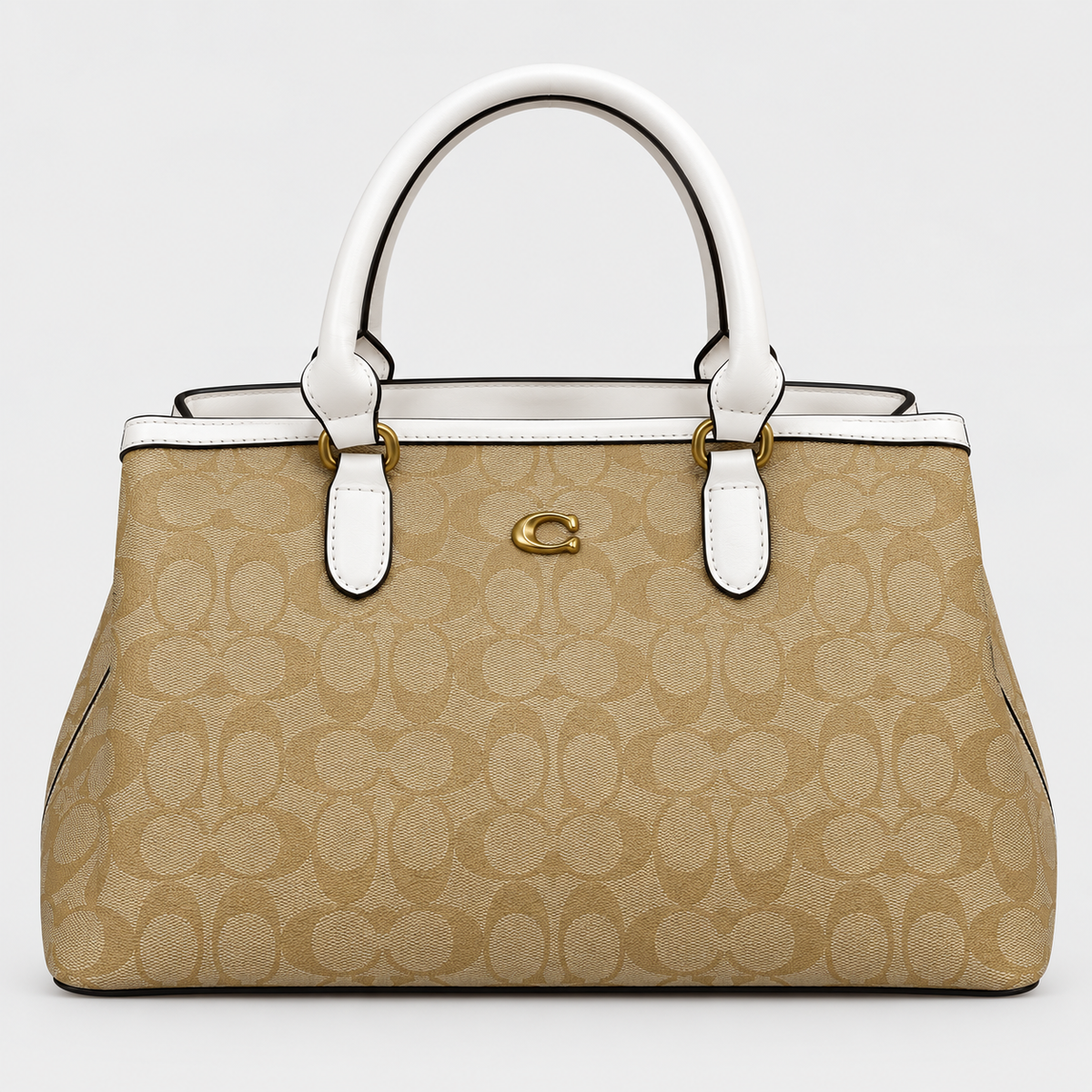Coach Signature Top-Handle Bag — Beige and White حقيبة كوتش سيغنتشر بمقبضين علويين بالبيج والأبيض
