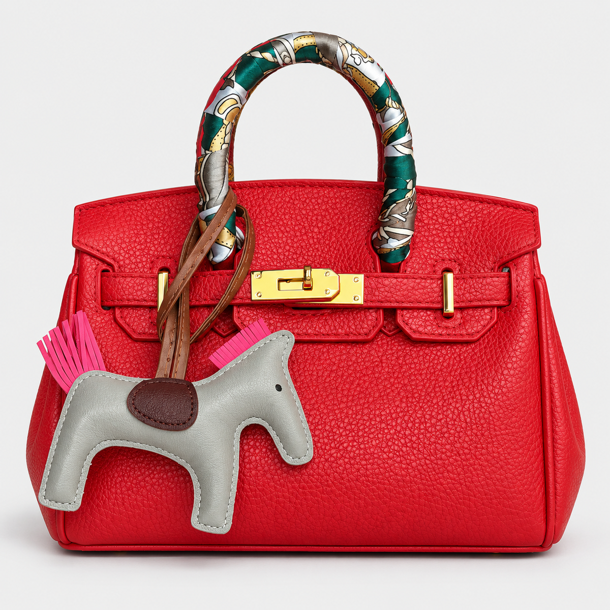 جنطة بتصميم بيركن – أحمر مع سكارف Hermès Birkin Handbag – Red with Scarfإ