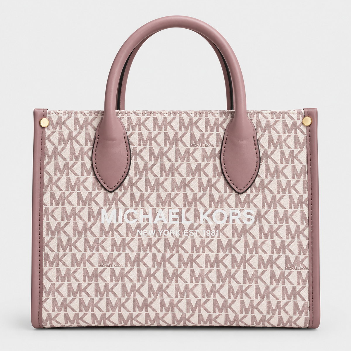 جنطة مايكل كورس توت بنقشة MK – وردي غباري وكريمي Michael Kors MK Monogram Tote – Dusty Pink & Cream