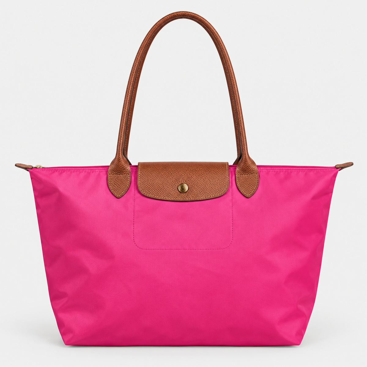 جنطة كتف بتصميم لو بلياج – فوشي بمقابض بنية Longchamp Le Pliage-Style Shoulder Tote – Fuchsia & Brown