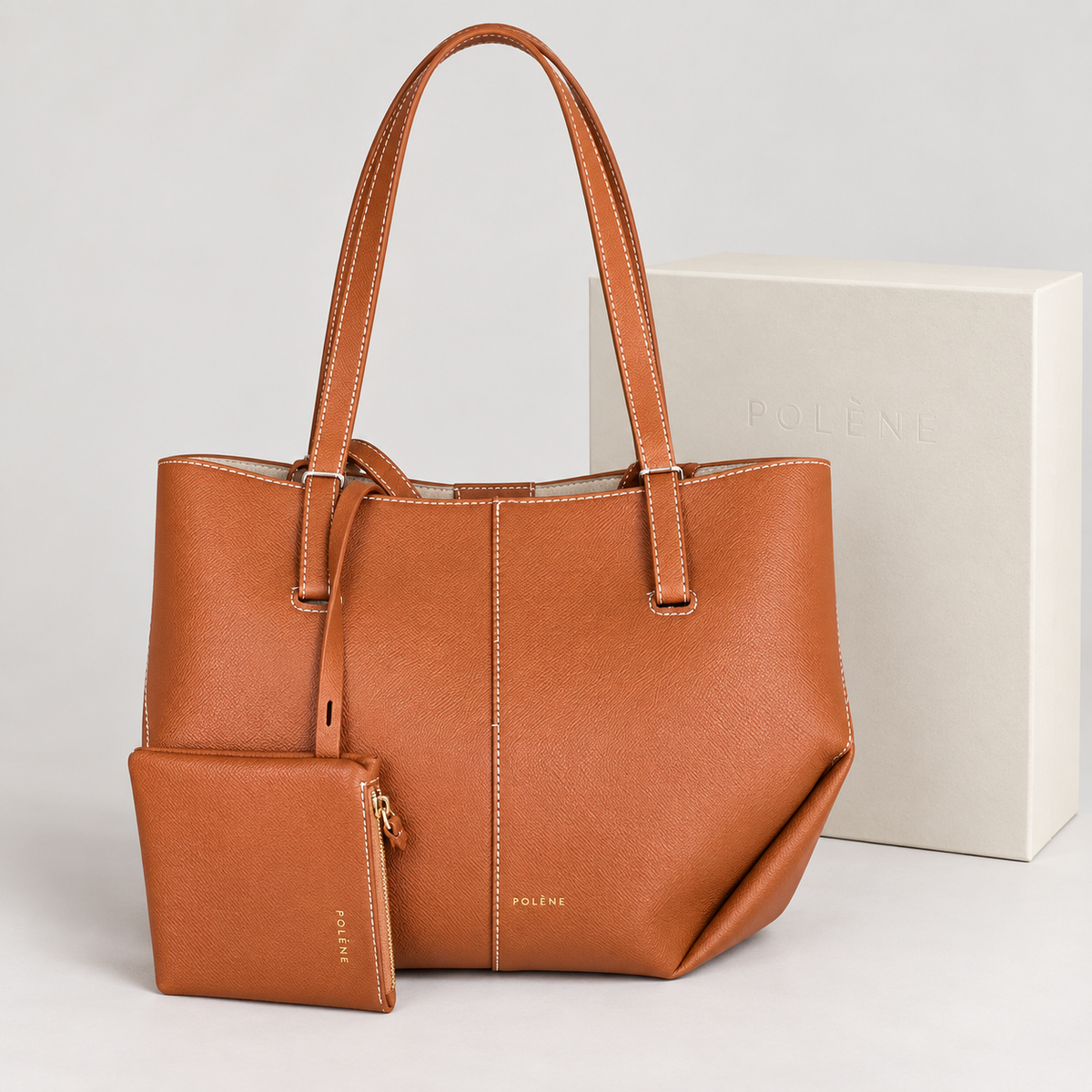 بولين توت بني مع محفظة صغيرة Polène Brown Tote Bag with Pouch