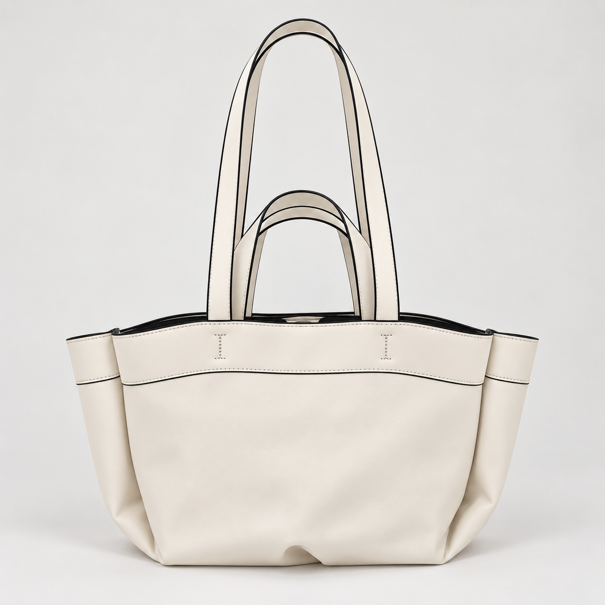 جنطة توت عاجي بحواف سوداء ZARA Ivory Tote Bag with Black Trim