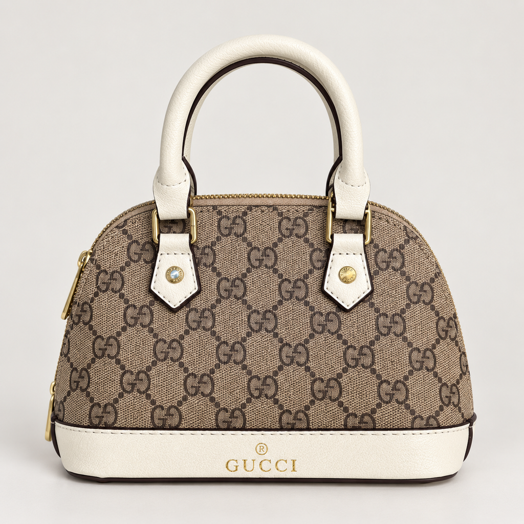 غوتشي GG ميني بيج بتفاصيل عاجية – ٢٠ سم Gucci GG Mini Dome Bag with Ivory Trim – 20 cm