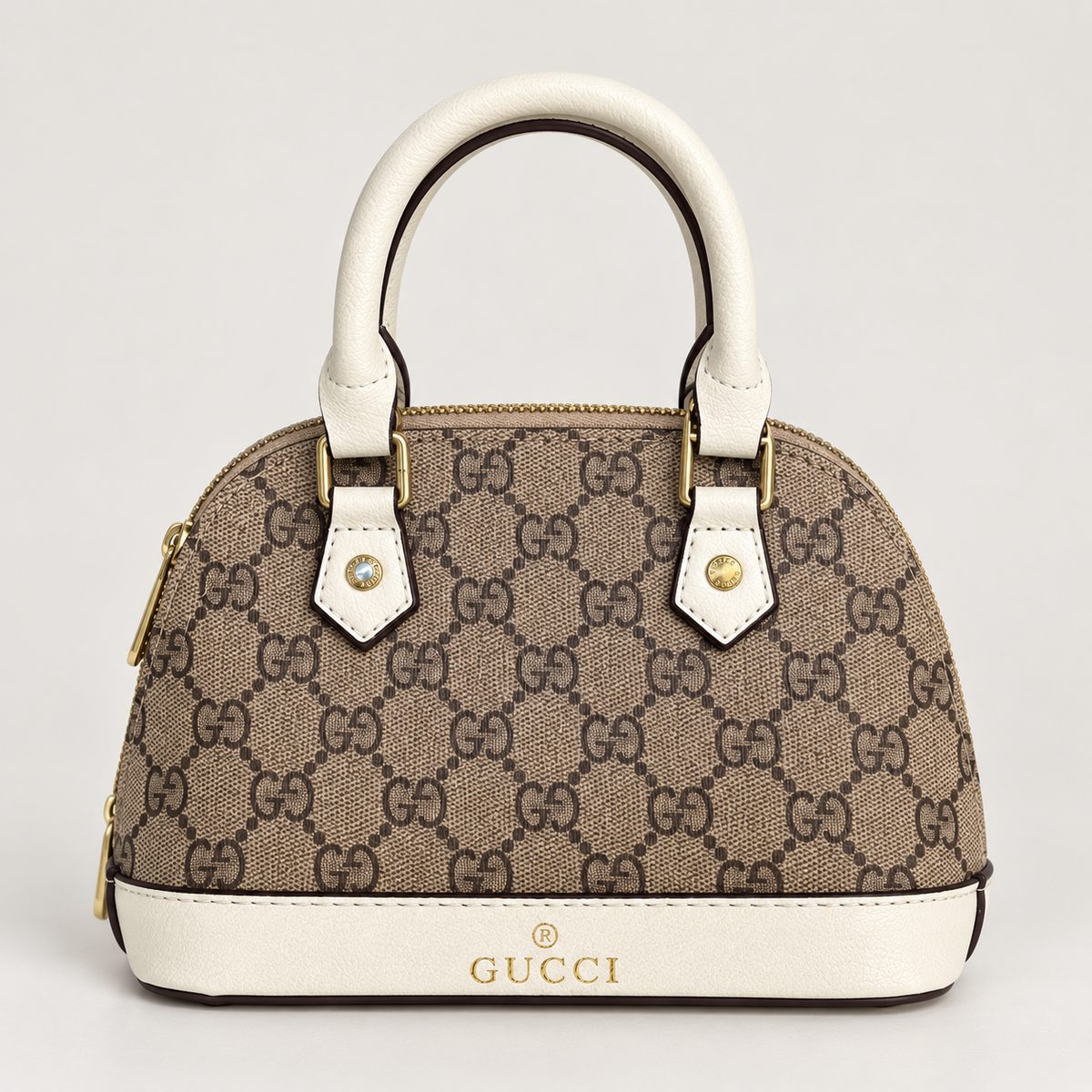 غوتشي GG ميني بيج بتفاصيل عاجية – ٢٠ سم Gucci GG Mini Dome Bag with Ivory Trim – 20 cm