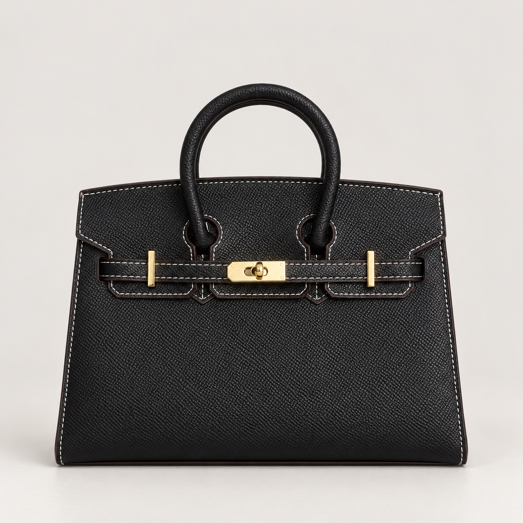 جنطة يد سوداء بنقشة التمساح وتفاصيل ذهبية Hermes Black Croc-Embossed Top Handle Bag