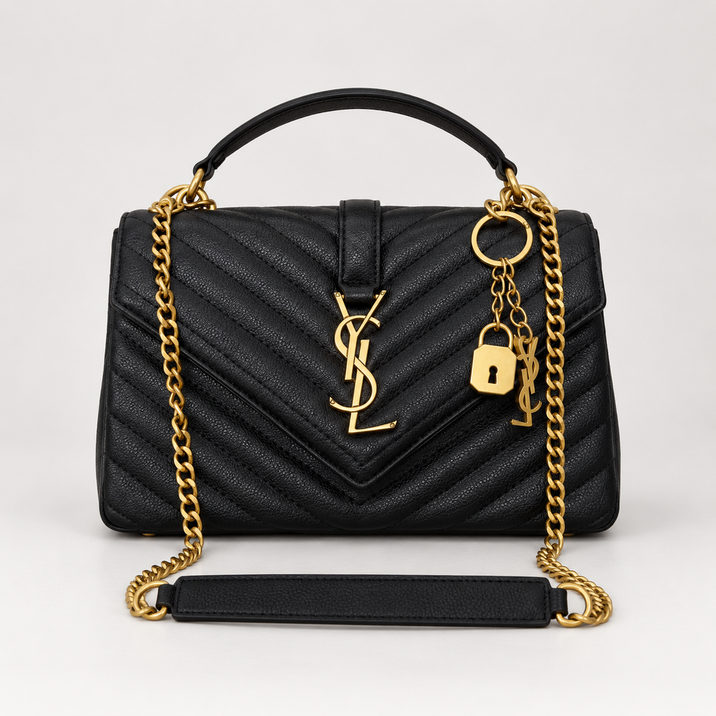 سان لوران أسود مبطّن بسلسلة ذهبية Saint Laurent Black Chevron Quilted Chain Bag