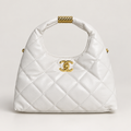شانيل أبيض مبطّن بمسكة دائرية Chanel White Quilted Rounded Handle Bag