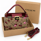شنطة كوتش مونوغرام بنقشة الكرز – بني وعنابي Coach Cherry Print Top-Handle Bag – Brown &amp; Burgundy