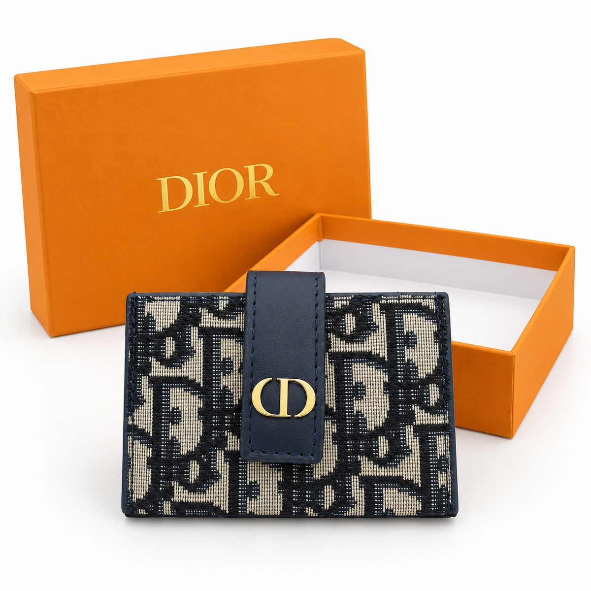 محفظة ديور مونوغرام صغيرة – كحلي وكريمي Dior Monogram Compact Wallet – Navy &amp; Cream