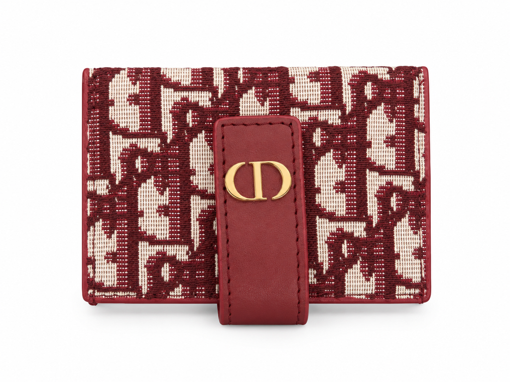 محفظة ديور مونوغرام صغيرة – خمري وكريمي  Dior Monogram Compact Wallet – Burgundy &amp; Cream