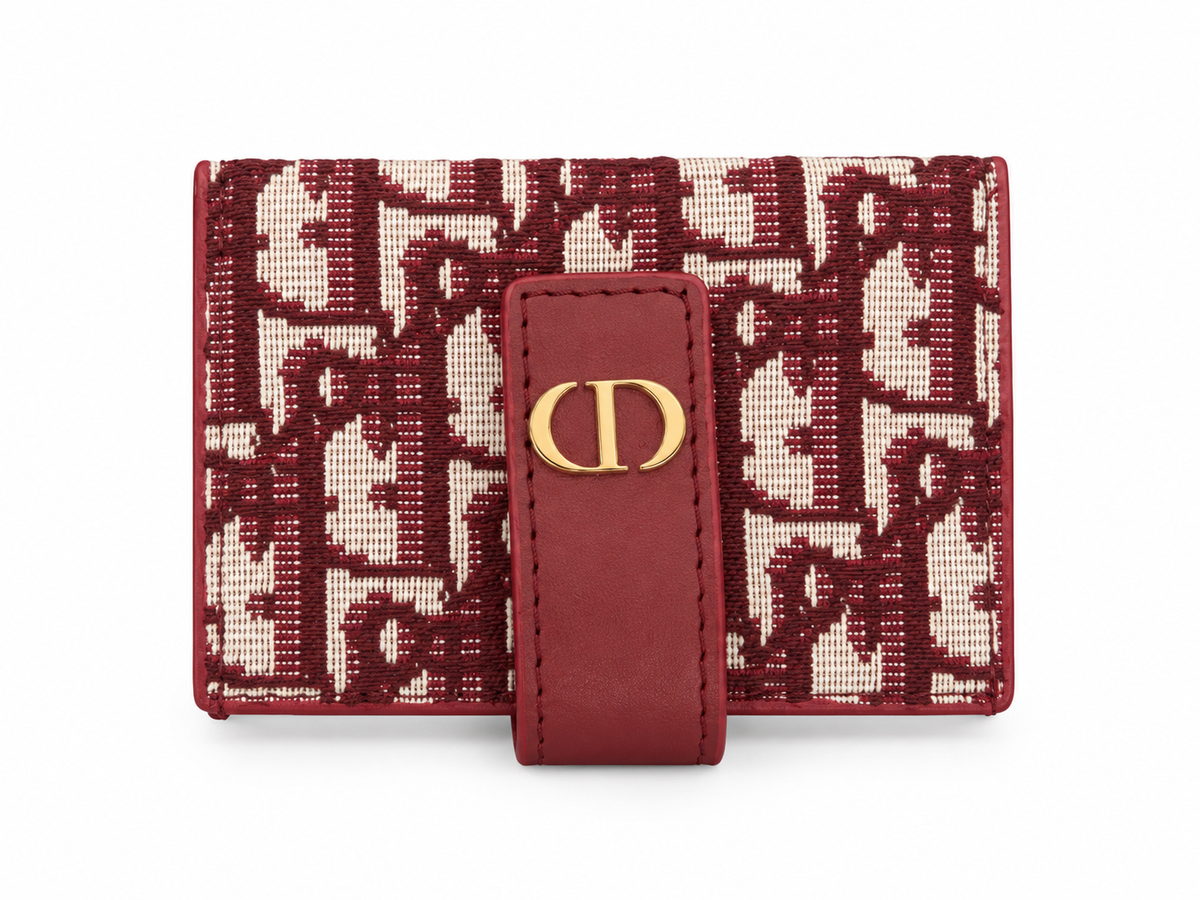 محفظة ديور مونوغرام صغيرة – خمري وكريمي  Dior Monogram Compact Wallet – Burgundy &amp; Cream
