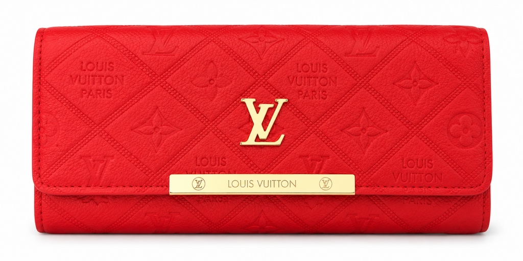 محفظة لويس فيتون طويلة بنقشة بارزة – أحمر Louis Vuitton Embossed Long Wallet – Red