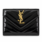 Saint Laurent Glossy Envelope Wallet – Black محفظة سان لوران لامعة بغطاء ظرف – أسود