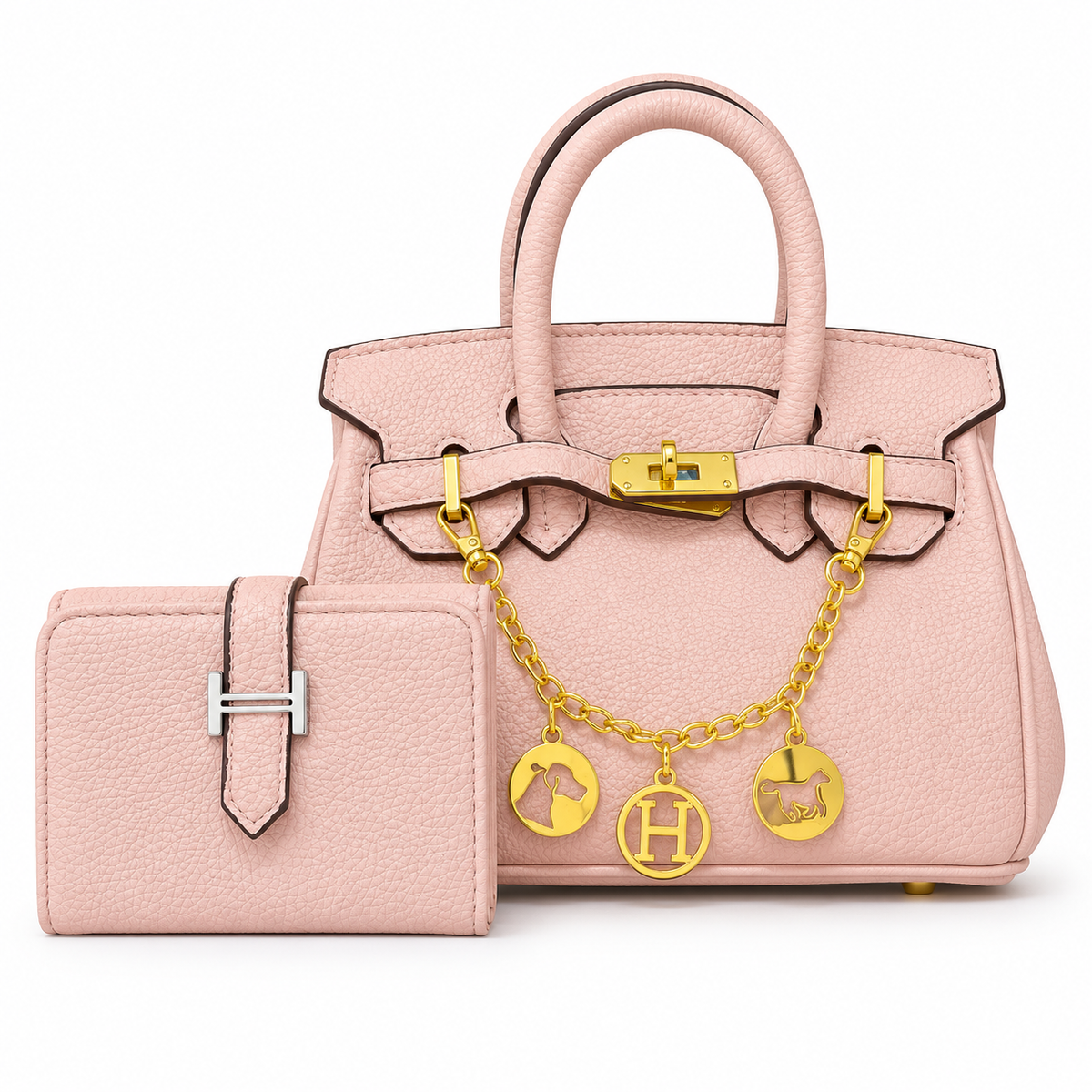 طقم شنطة هيرميس ويا محفظة – وردي فاتح Hermès Handbag  Wallet Set – Blush Pink