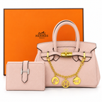 طقم شنطة هيرميس ويا محفظة – وردي فاتح Hermès Handbag  Wallet Set – Blush Pink