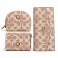 طقم محافظ كوتش مونوغرام 3 قطع – بيج ووردي Coach Monogram 3-Piece Wallet Set – Beige &amp; Rose