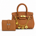 Hermès Handbag &amp; Wallet Set – Caramel Brown  طقم شنطة هيرميس ويا محفظة – بني كراميل