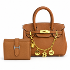 Hermès Handbag &amp; Wallet Set – Caramel Brown  طقم شنطة هيرميس ويا محفظة – بني كراميل