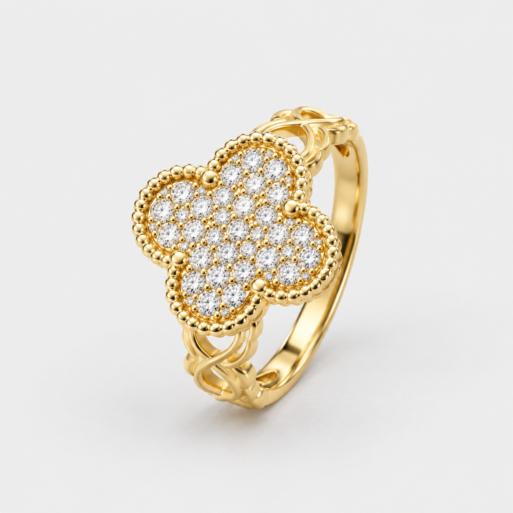 Gold-Tone Sparkling Clover Ring